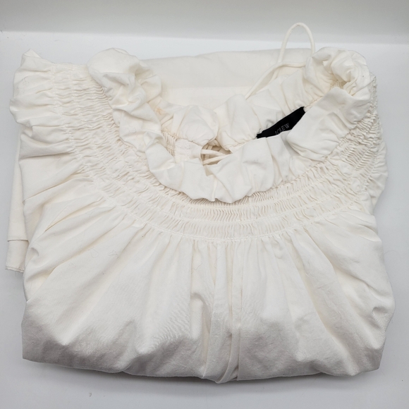 J.Crew Women's White Cotton Poplin Smock-neck Blouse Medium Puff Sleeve - Picture 11 of 11